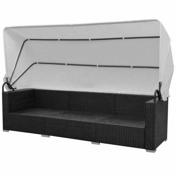 7 pcs conjunto de sofá para jardim com toldo vime PE preto M 5