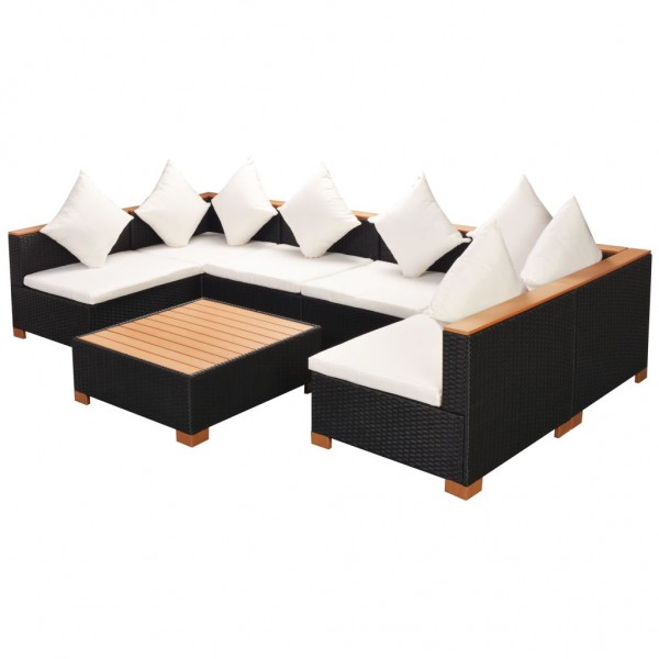 Muebles de jardín y cojines 7 piezas ratán sintético negro M 5