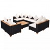 9 pcs conjunto lounge de jardim c/ almofadões vime PE preto 2
