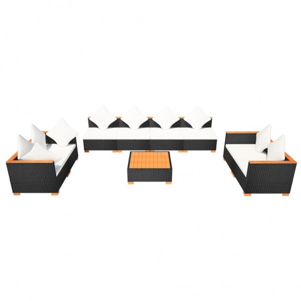 Set de muebles de jardín 9 pzas y cojines ratán sintético negro M 3