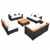 9 pcs conjunto lounge de jardim c/ almofadões vime PE preto 5