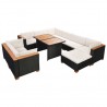 10 pcs conjunto lounge de jardim c/ almofadões vime PE preto 3