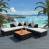 Set muebles de jardín 6 piezas y cojines ratán sintético negro 1