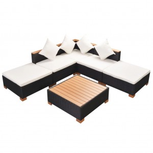 6 pcs conjunto lounge de jardim c/ almofadões vime PE preto H