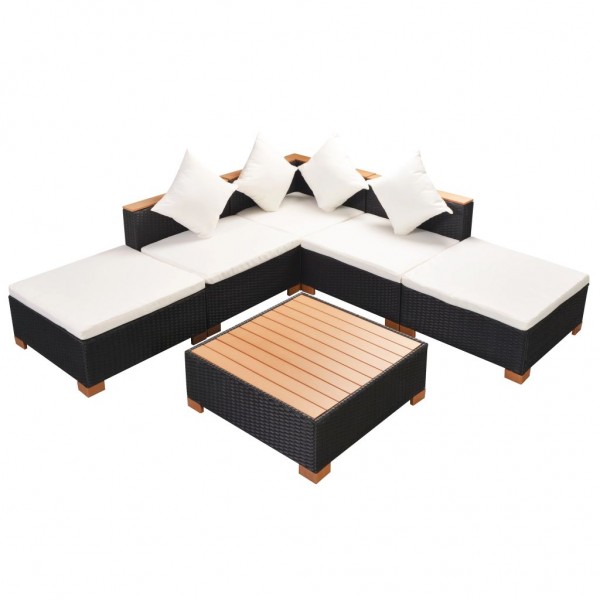 Set muebles de jardín 6 piezas y cojines ratán sintético negro M 2