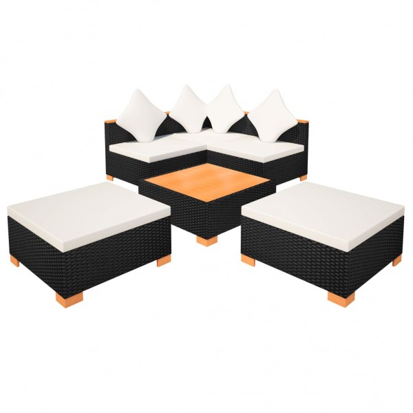 Set muebles de jardín 6 piezas y cojines ratán sintético negro M 5