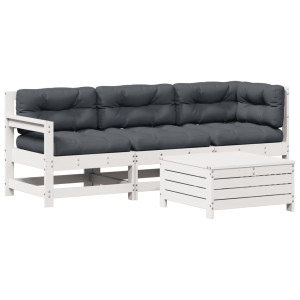 Set muebles jardín 4 pzas con cojines madera maciza pino blanco H