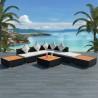 8 pcs conjunto lounge de jardim c/ almofadões vime PE preto 1