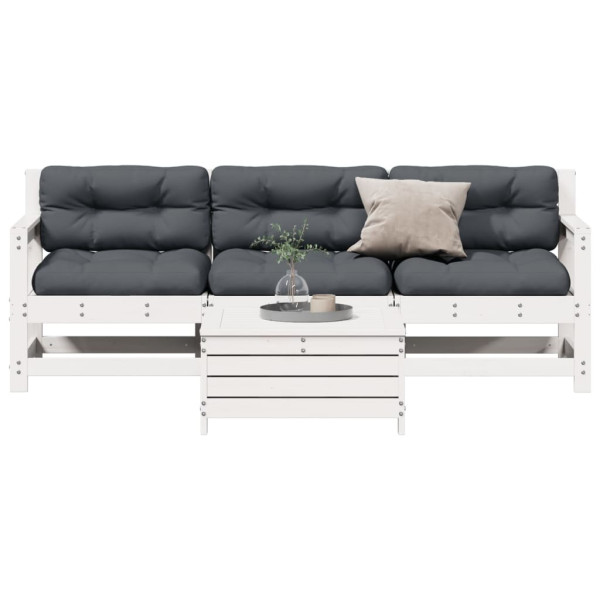 4 pcs conj. lounge de jardim c/ almofadões pinho maciço branco D