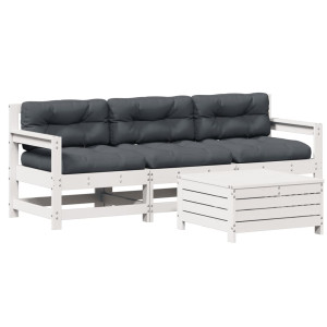 Set muebles jardín 4 pzas con cojines madera maciza pino blanco H