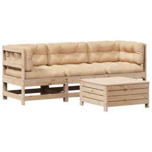 Juego de muebles de jardín 4 pzas y cojines madera maciza pino H
