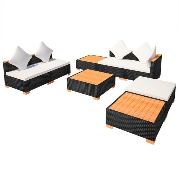 8 pcs conjunto lounge de jardim c/ almofadões vime PE preto M 4