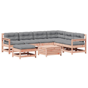 Juego de muebles jardín 8 pzas y cojines madera abeto Douglas H