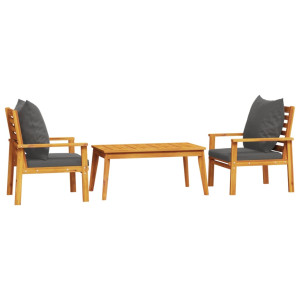 Set de muebles para jardín 3 piezas con cojines madera acacia H