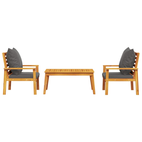 3 pcs conjunto lounge de jardim c/ almofadões acácia maciça M 3