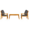 3 pcs conjunto lounge de jardim c/ almofadões acácia maciça 3