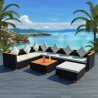 8 pcs conjunto lounge de jardim c/ almofadões vime PE preto 1