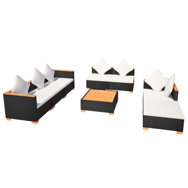 Set muebles de jardín 8 piezas y cojines ratán sintético negro M 3