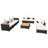 8 pcs conjunto lounge de jardim c/ almofadões vime PE preto 3
