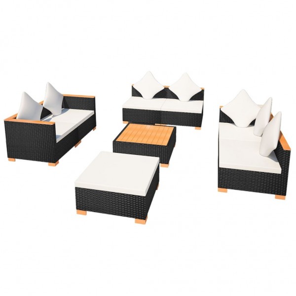Set muebles de jardín 8 piezas y cojines ratán sintético negro M 4