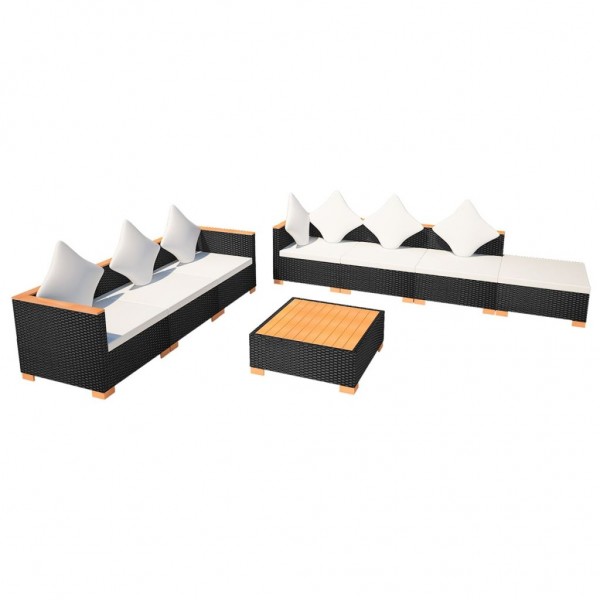Set muebles de jardín 8 piezas y cojines ratán sintético negro M 5