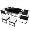 Set comedor de jardín 9 piezas y cojines ratán sintético negro 1