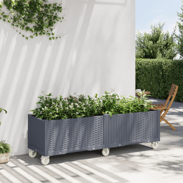 Jardinera con ruedas PP gris 160x50x54 cm D