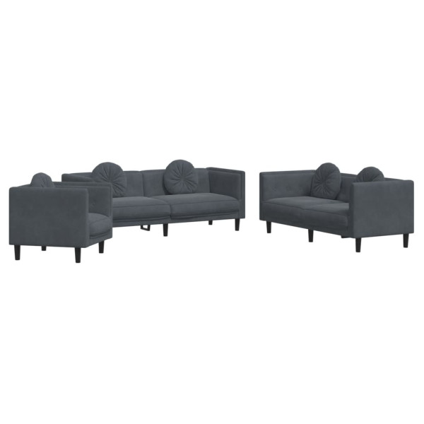 3 pcs conjunto de sofás com almofadas veludo cinzento-escuro M 2