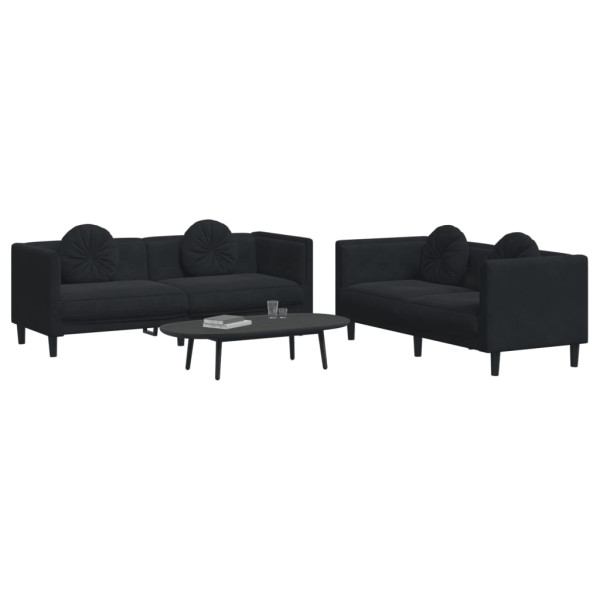 2 pcs conjunto de sofás com almofadas veludo preto M 3