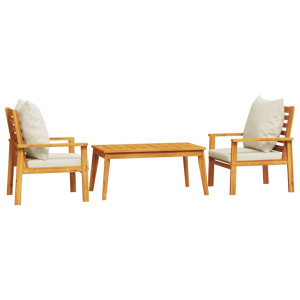 Set de muebles para jardín 3 piezas con cojines madera acacia H
