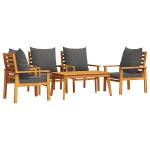 Juego de muebles jardín 5 pzas con cojines madera maciza acacia H