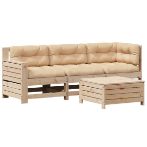Juego de muebles de jardín 4 pzas y cojines madera maciza pino H