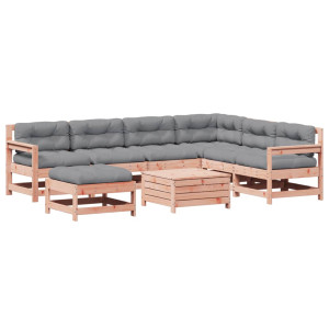 Juego de muebles jardín 8 pzas y cojines madera abeto Douglas H