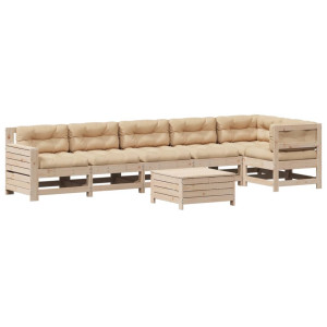 Juego de muebles de jardín 7 pzas y cojines madera maciza pino H