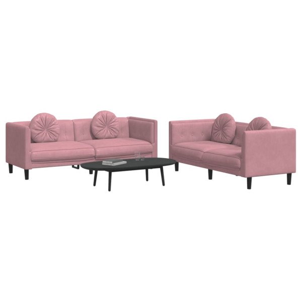 2 pcs conjunto de sofás com almofadas veludo rosa M 3
