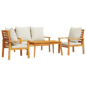 Set de muebles de jardín 4 pzs y cojines madera maciza acacia H
