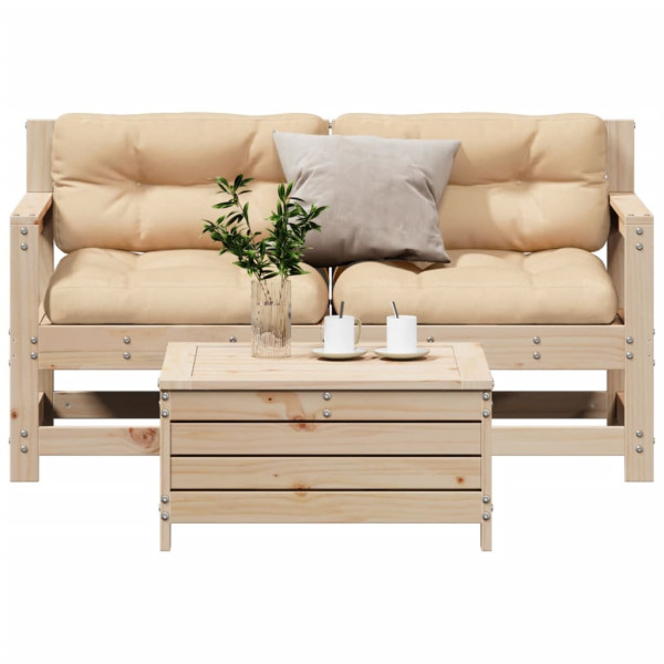 3 pcs conjunto lounge de jardim c/ almofadões pinho maciço D