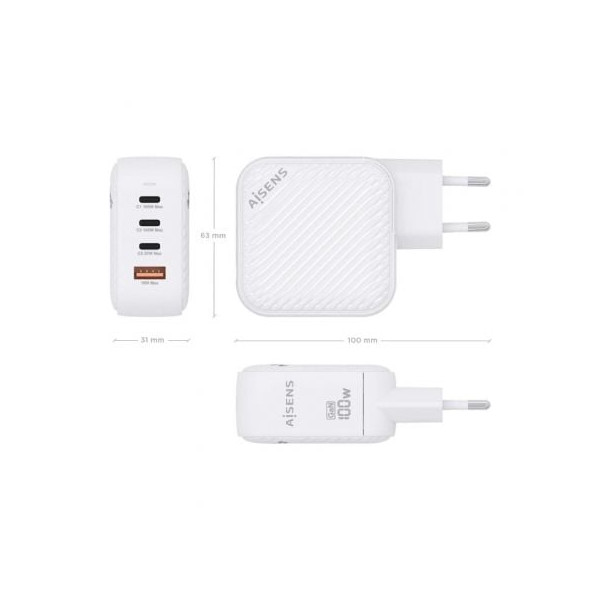 Cargador Gan de Pared Aisens ASCH-100W4P028-W blanco M 4