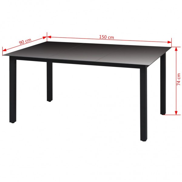 Mesa de jardín de aluminio y vidrio negra 150x90x74 cm M 3