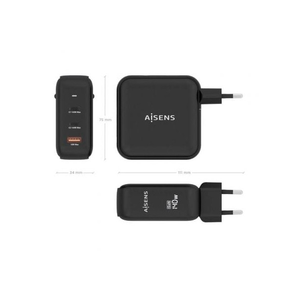 Cargador Gan de Pared Aisens ASCH-140W3P031-BK negro M 4