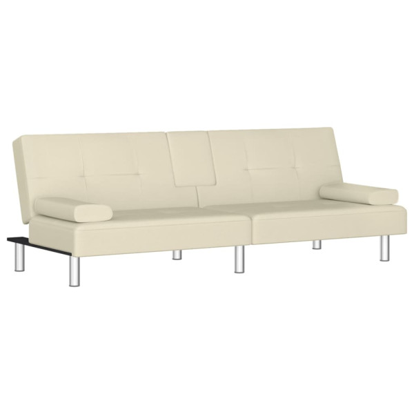 Sofá-cama com suporte para copos couro artificial cor creme M 2