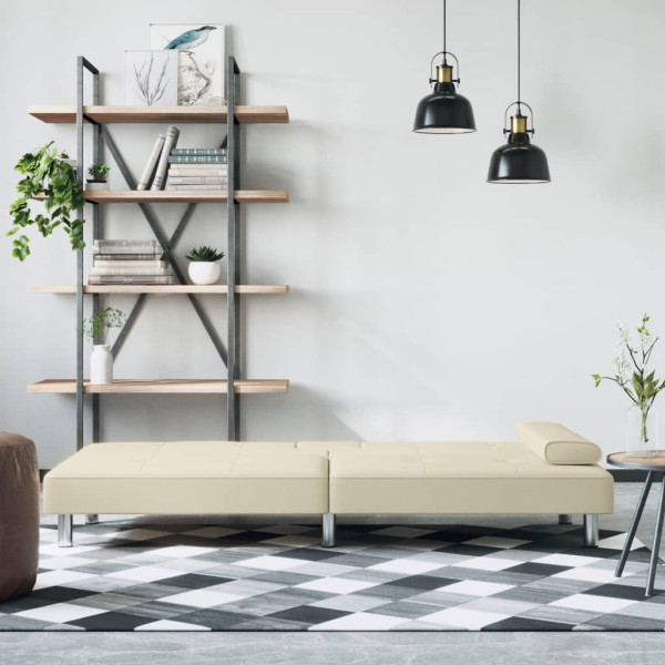 Sofá-cama com suporte para copos couro artificial cor creme M 3