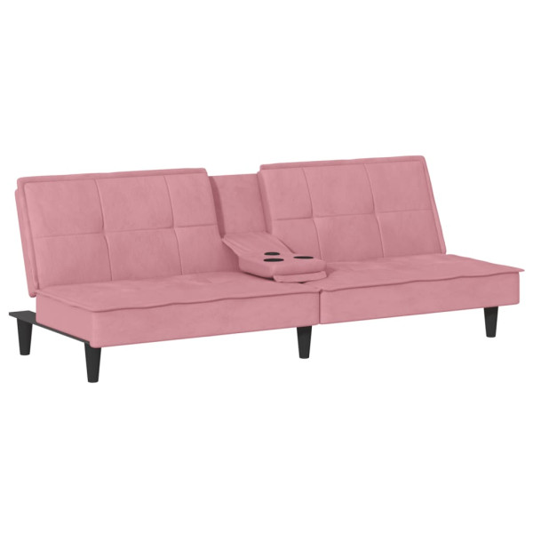 Sofá-cama com suporte para copos veludo rosa M 2