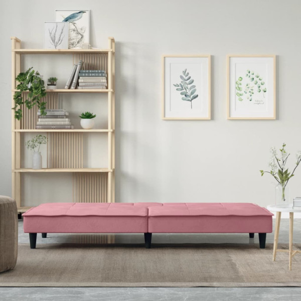 Sofá-cama com suporte para copos veludo rosa M 3
