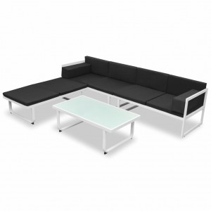 4 pcs conjunto lounge p/ jardim com almofadas alumínio preto H