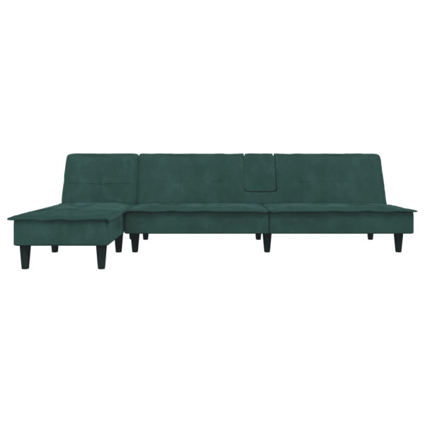 Sofá-cama em forma de L 255x140x70 cm veludo verde-escuro M 3