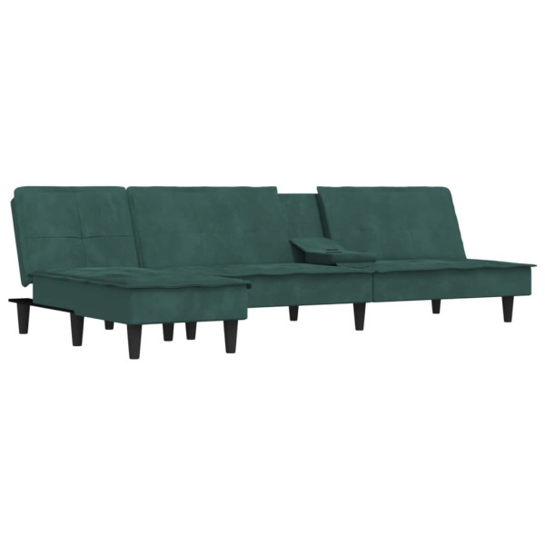 Sofá-cama em forma de L 255x140x70 cm veludo verde-escuro M 4