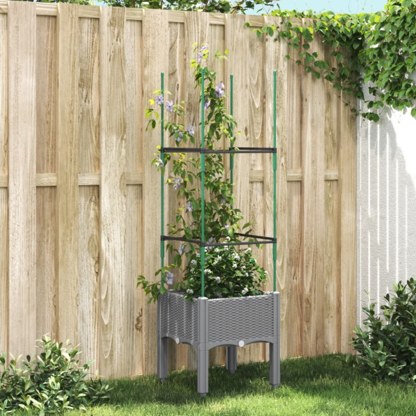 Jardinera con enrejado PP gris claro 40x40x142.5 cm D