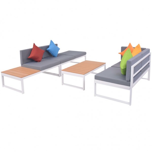 4 pcs conjunto lounge p/ jardim com almofadas alumínio e WPC M 3