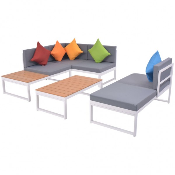 4 pcs conjunto lounge p/ jardim com almofadas alumínio e WPC M 4